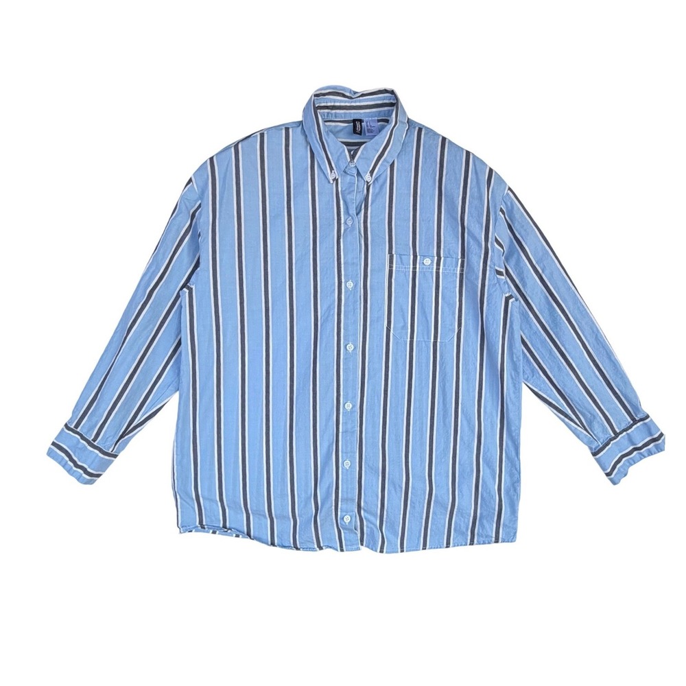 H&M Divided Striped Button Down Shirt Oversized Blue Coastal Preppy Nautical S